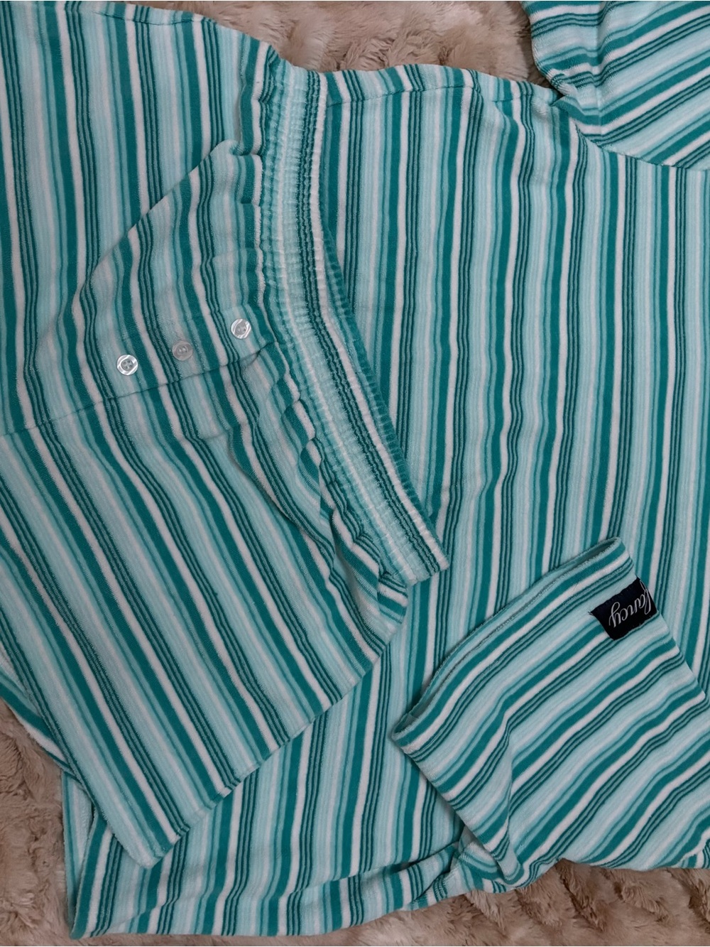 Fancy Striped Teal & White Terry Set